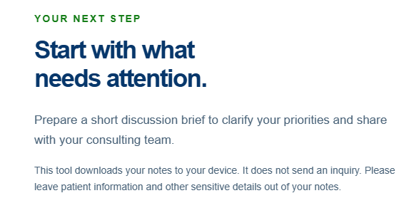 Blue-and-green website banner urging users to start with what needs attention and prepare a shift discussion brief.