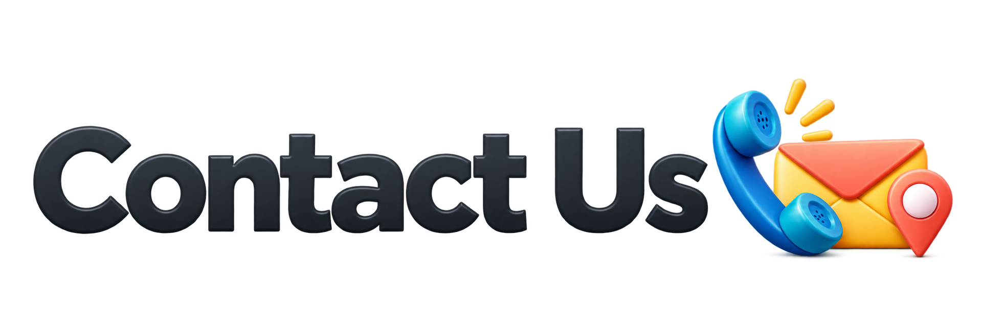 “Contact Us” text with a blue phone and orange envelope icon