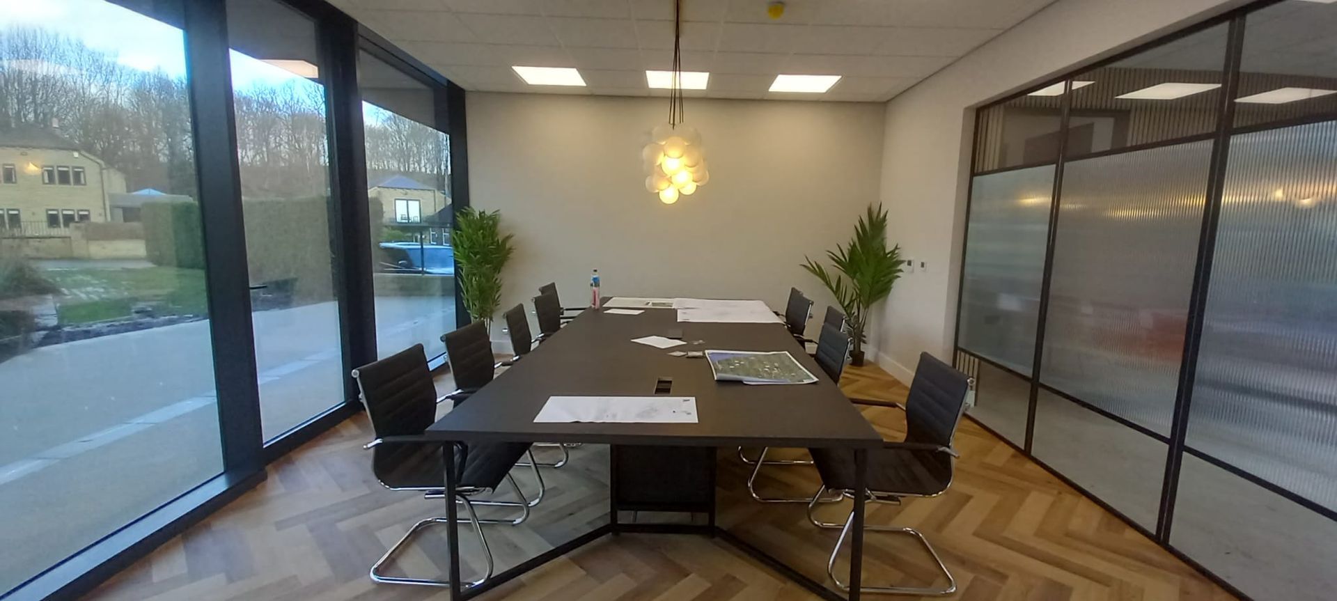 Fully refreshed commercial boardroom – durable, low-VOC coatings applied to walls and joinery, ready for business use