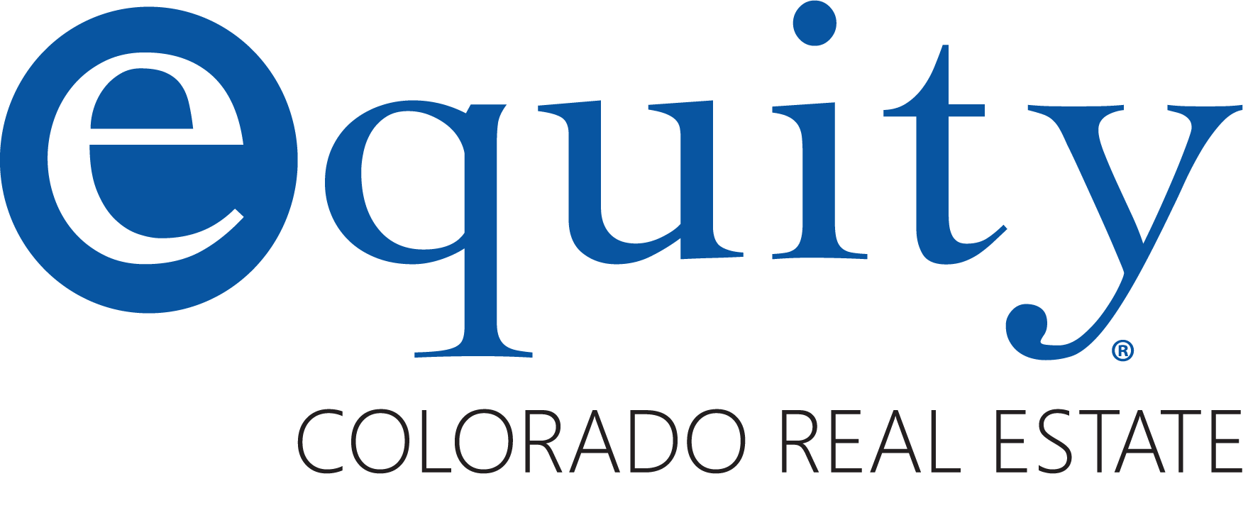 The logo for equity colorado real estate is blue and white.