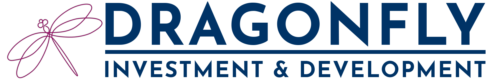 A dragonfly investment and development logo with a dragonfly on it