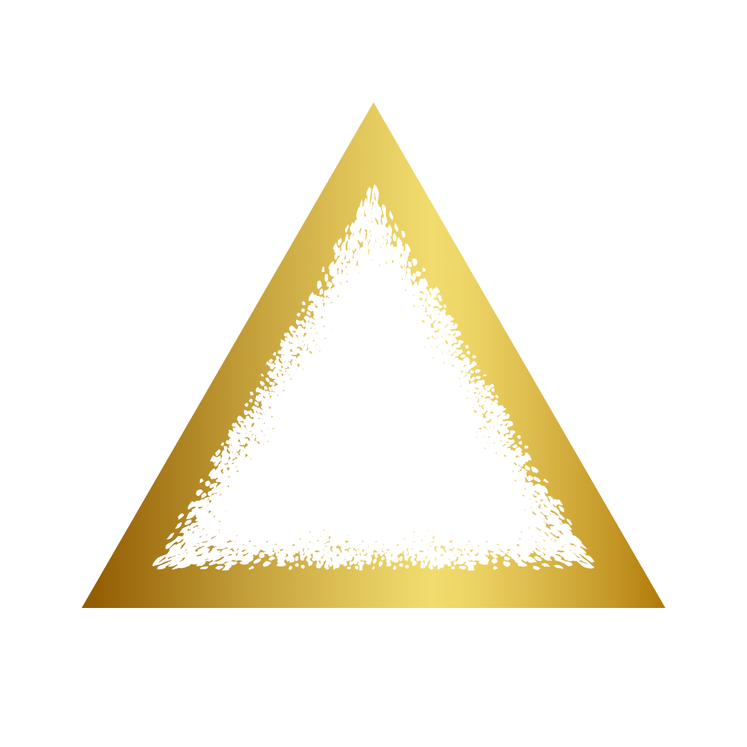 A gold triangle with a white border on a white background.