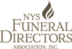 The logo for the NYS Funeral Directors Association, Inc. featuring the organization's name with a stylized flame icon.