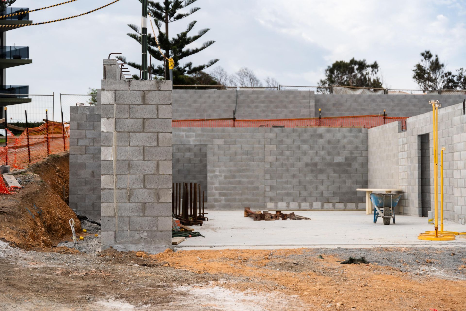 Construction Site; Concrete Block Walls Partially Built — Millers Masonry In Port Macquarie, NSW