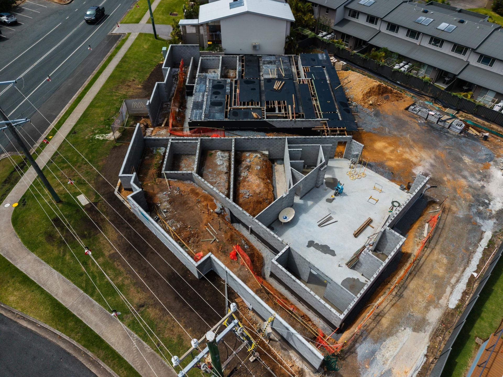 Aerial View of A Building's Concrete Foundation Under Construction — Millers Masonry In Port Macquarie, NSW