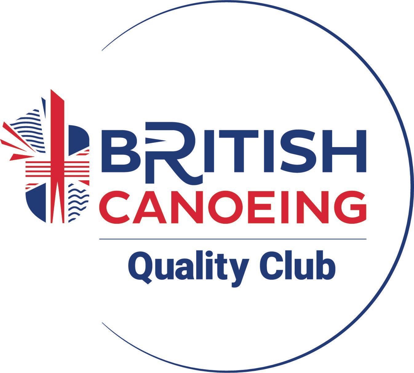 British Canoeing Quality Club logo: Text within a circle, with a British flag design on the left.