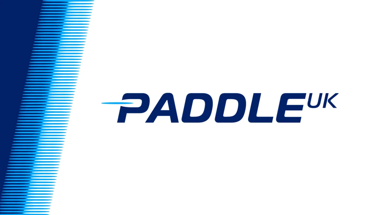 Paddle UK logo with blue and white stripes, blue text, and a blue swoosh.