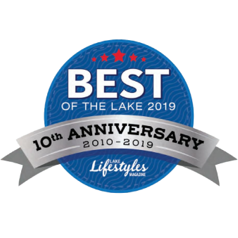 Lake Lifestyles Magazine Best of the Lake 2020 award badge in blue, gold, and black with ribbon banner