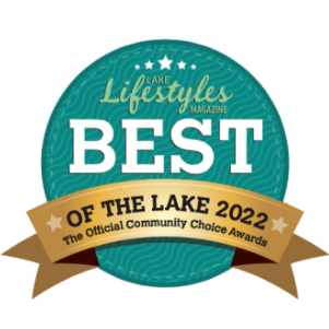 Teal award badge reading “Best of the Lake 2022” with gold ribbon and “The Official Community Choice Awards”