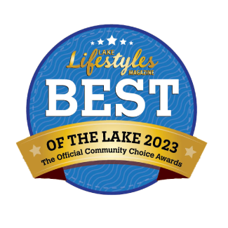 Blue award badge reading