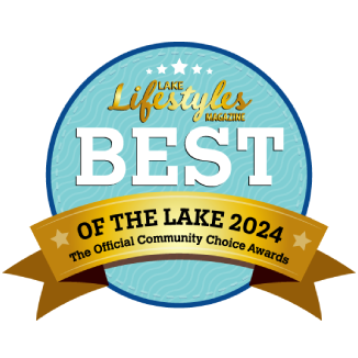 Awards badge reading “Lifestyle’s Best of the Lake 2024,” blue circle with gold ribbon and stars