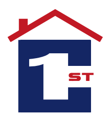 A blue house with a red roof and the number 1 on it