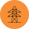 An icon of a power tower in an orange circle.