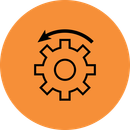 An icon of a gear with an arrow going around it.