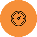 An icon of a speedometer on an orange background.