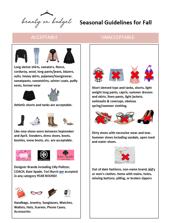 A poster showing acceptable and unacceptable seasonal guidelines for fall.