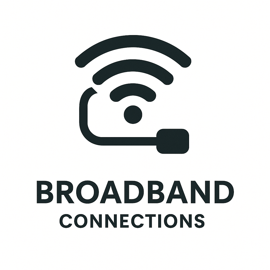 Black and white logo: wireless signal with microphone, text 