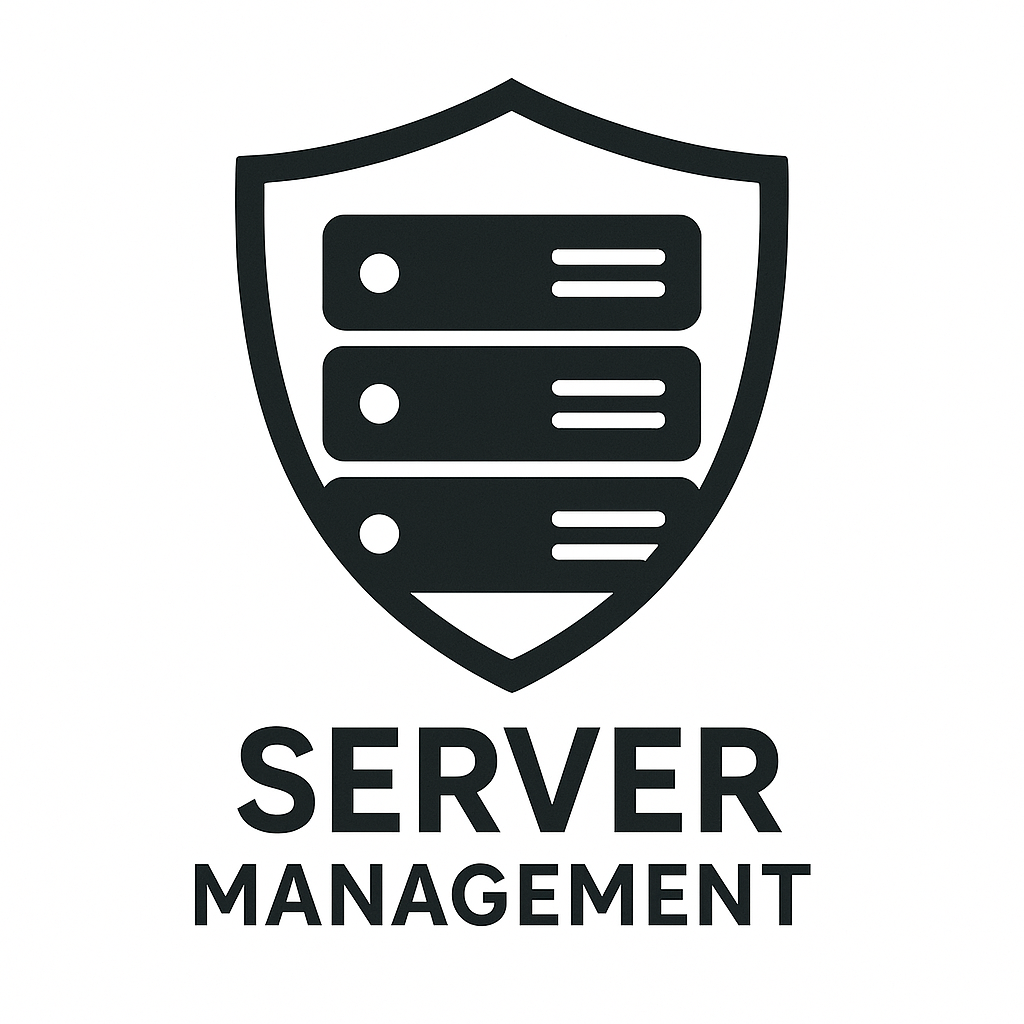 Shield with servers, text