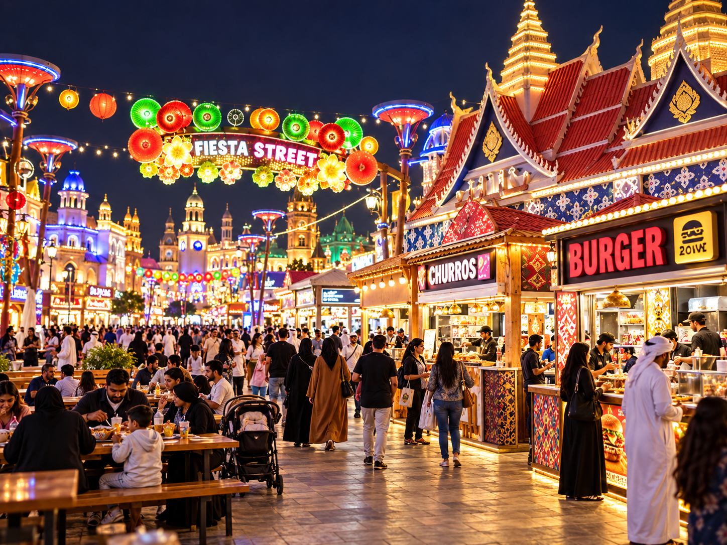 International food stalls and cultural shopping at Global Village Dubai
