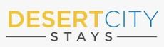 Logo for Desert City Stays, with “DESERT” in gold, “CITY” in blue, and “STAYS” in black underlined text