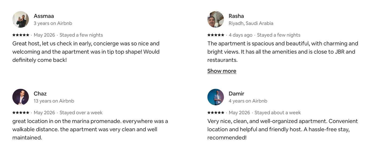 Four social media-style comments with profile photos on a white background