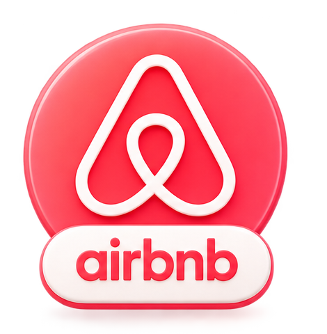 Airbnb logo in white on a pink-red circular background