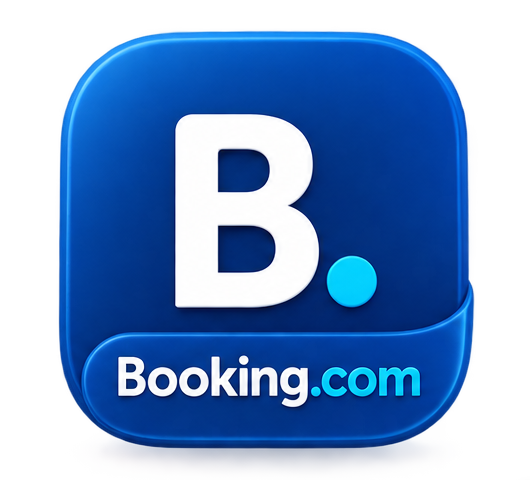 Booking.com blue app logo with white “B” and cyan dot