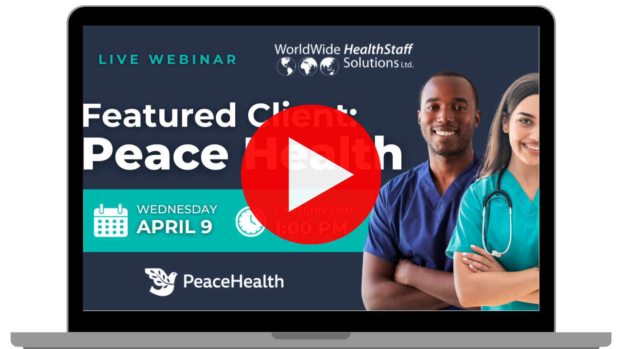 A laptop screen shows a video about peace health.