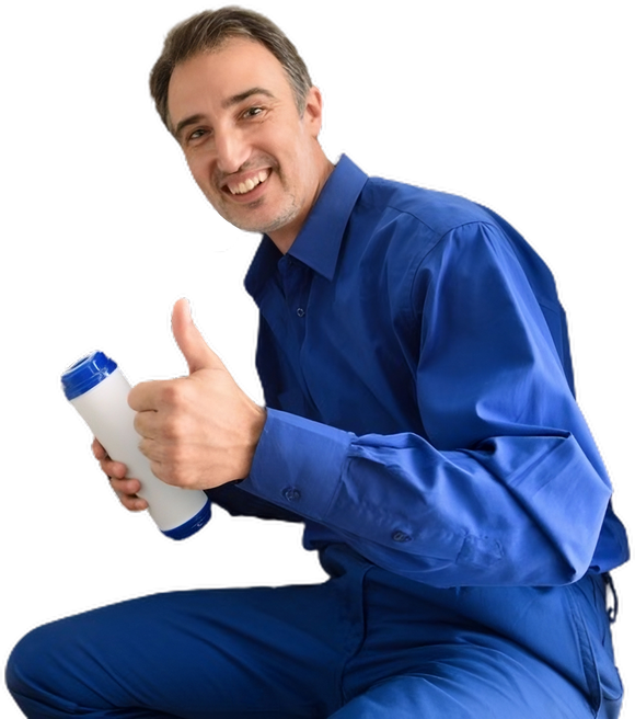 technician installing reverse osmosis equipment under