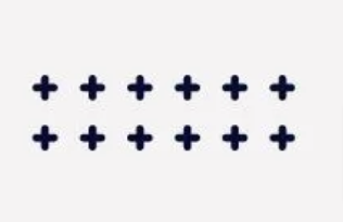 A set of black plus signs on a white background.