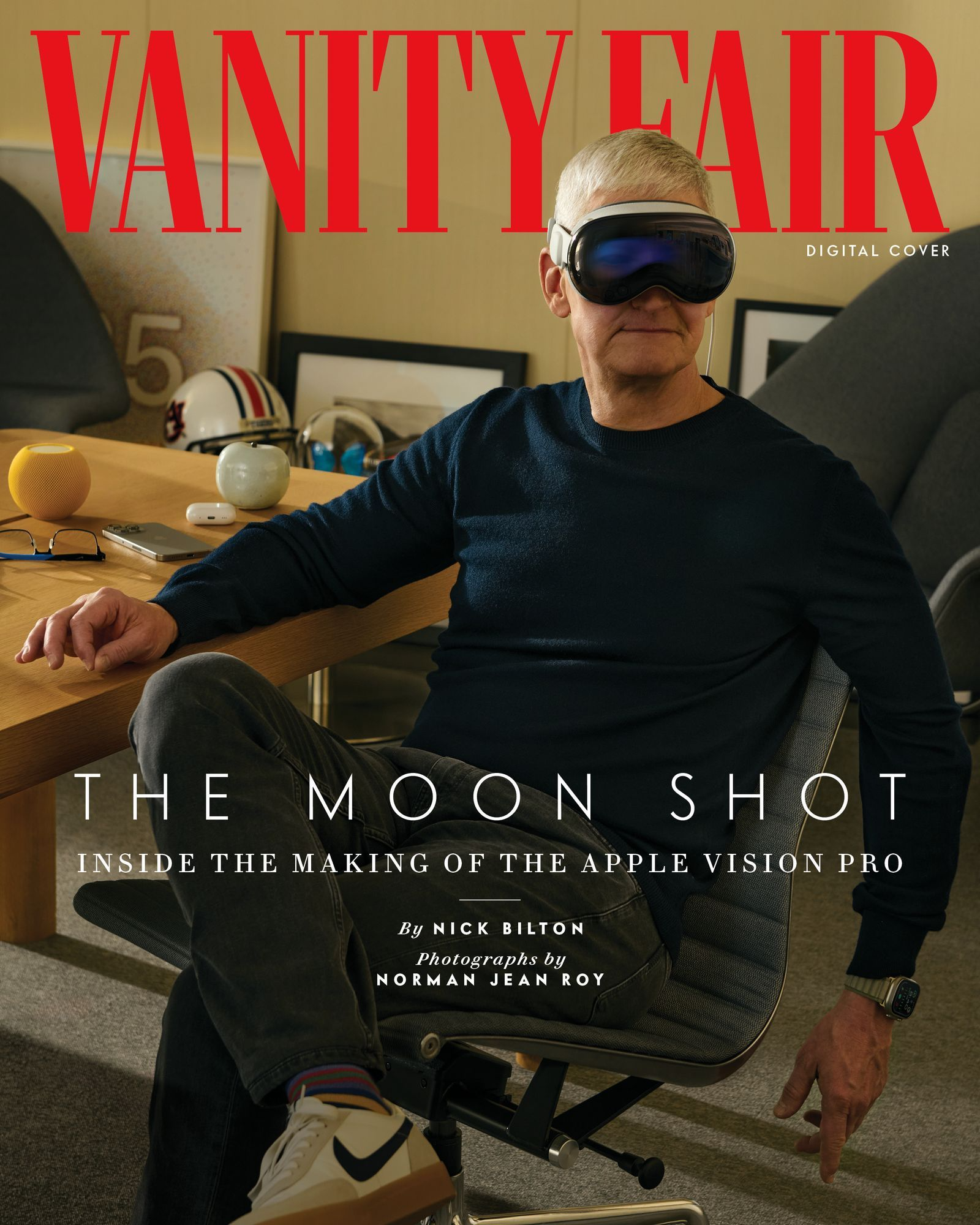 Tim Cook wearing Apple Vision Pro on Vanity Fair cover