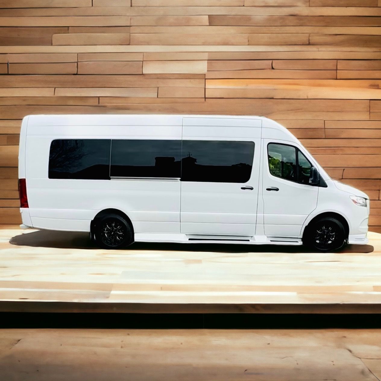 A white limo van