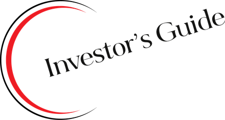 The investor 's guide logo is a red and black circle with the words investor 's guide written inside of it.