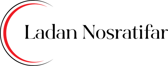 A logo for ladan nosratifar with a red circle around it.