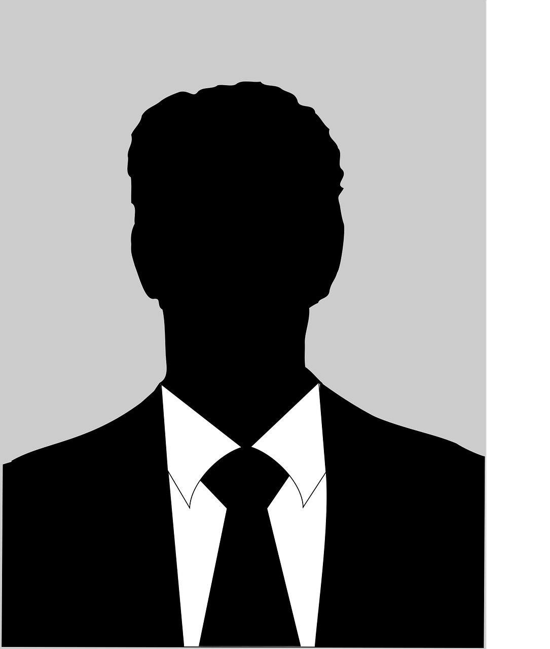 Silhouette of a person wearing a suit and tie, against a gray background.