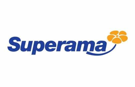 Logotipo de Superama: texto azul con el nombre 