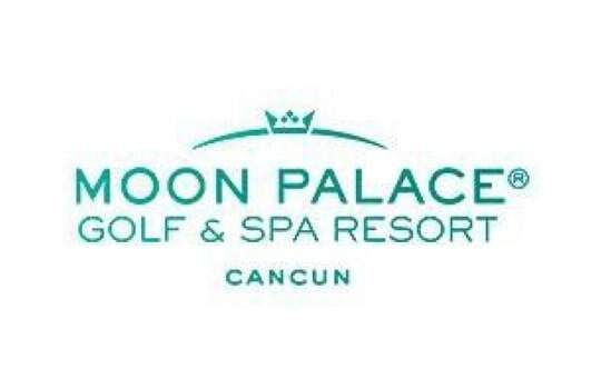Logotipo de Moon Palace Golf & Spa Resort Cancún en color turquesa.