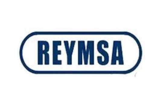 Logotipo de REYMSA en texto azul dentro de un óvalo con líneas azules sobre un fondo blanco.