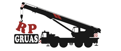 Logotipo que presenta una gr&uacute;a levantando, con el texto &ldquo;RP GRUAS&rdquo; debajo.