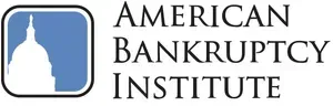 Logo for the American Bankruptcy Institute, featuring a stylized silhouette of the U.S. Capitol dome in a blue square.