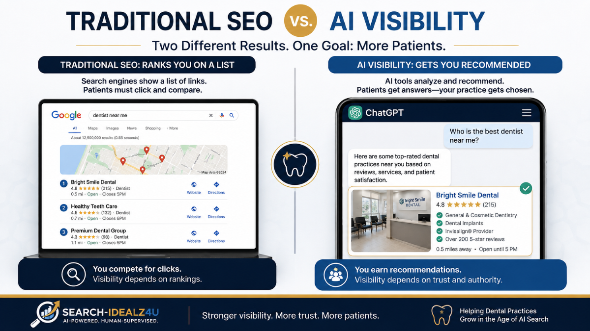 Traditional SEO vs. AI visibility for dental practices