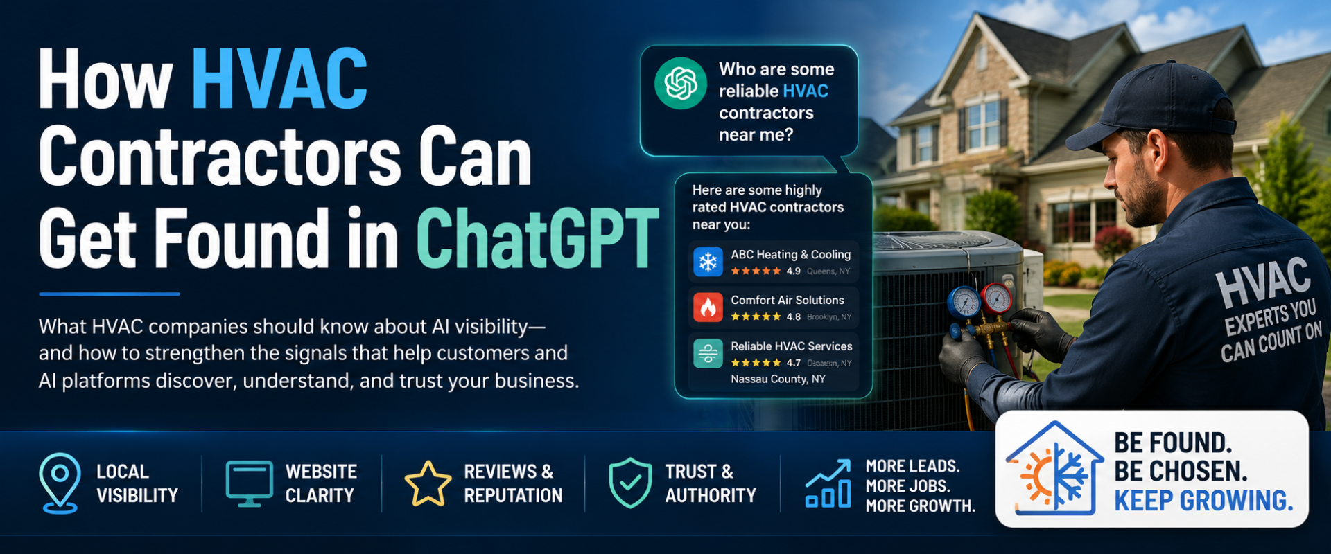 HVAC contractor using AI visibility strategies to help homeowners find heating and cooling services in ChatGPT and AI search