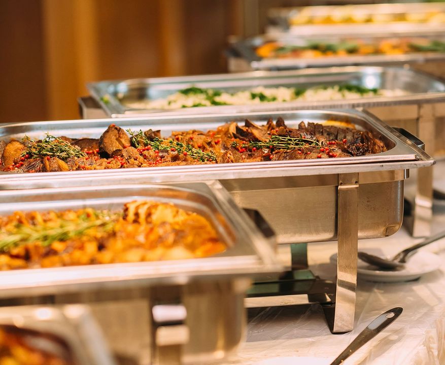 Catering food in stainless steel trays Catering food in stainless steel trays