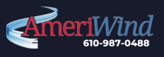 A logo for ameriwind with a phone number