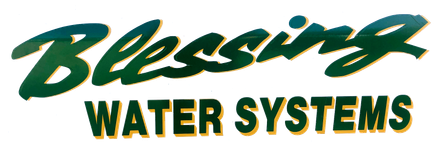 Blessing Water Systems logo in green, cursive font over black block letters.