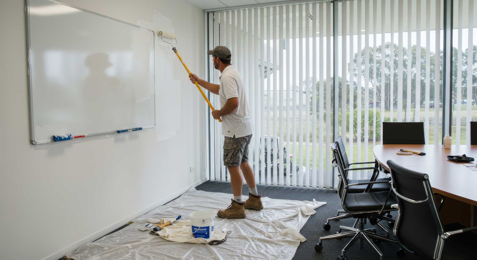 Office Painting in Progress in Open Plan Workspace Gympie