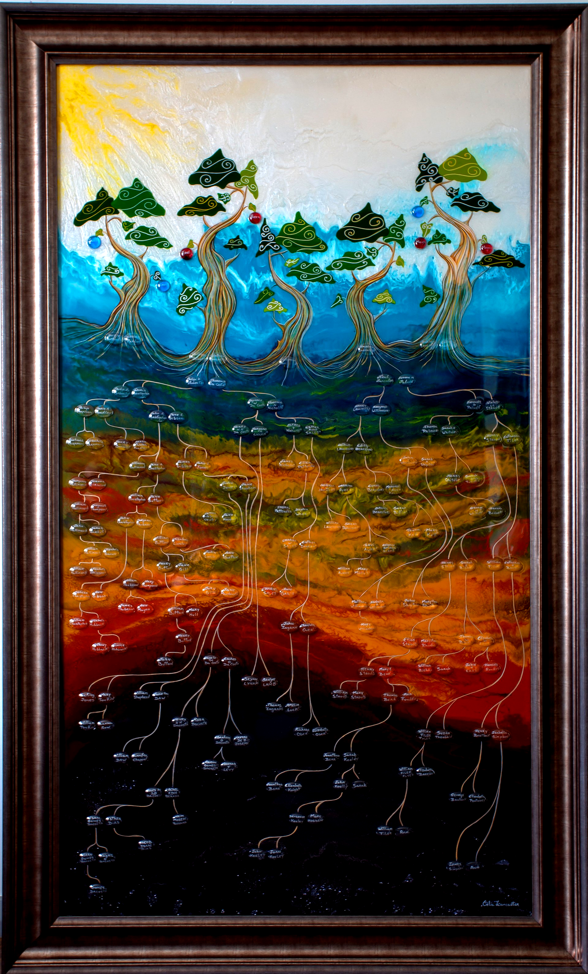 Pip’s Family Tree of Life, bespoke mixed-media artwork by Celia Lancaster
