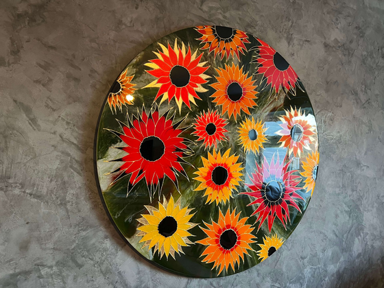 Sunflower Love,bespoke resin artwork by Celia Lancaster