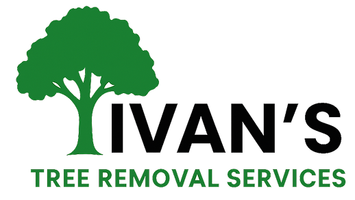 Logo for Ivan’s Tree Removal Services, featuring a green tree icon next to the company name in black and green text.