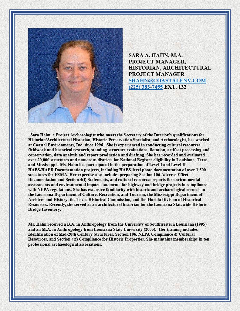Sara A Hahn — Baton Rouge, LA — Coastal Environments, Inc.